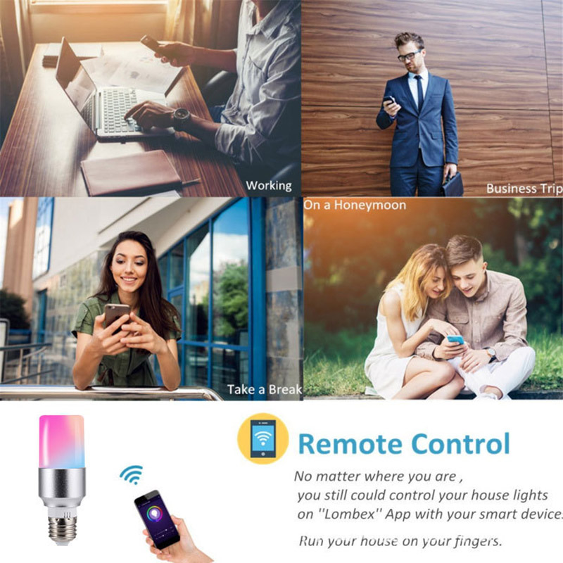 E27 6W RGBW Alexa Voice WiFi Cylindrical LED Light Bulb, Color Changing Warm White Dimming Energy-saving Light Bulb, AC 85-265V, APP Long-range Remote LED Light Bulb E27 6W RGBW Alexa Voice WiFi Cylindrical LED Light Bulb, Color Changing Warm White Dimming Energy-saving Light Bulb, AC 85-265V, APP Long-range Remote LED Light Bulb